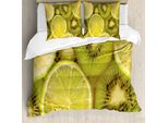Abakuhaus Set Copripiumino Kiwi Per Letti Singoli, Close Up Frutta Esotica E Lime, Antiacaro, Adatto A Chi Soffre Di Allergie, Con Federa, 200 Cm X 200 Cm - 80 X 80 Cm, Giallo Giallo Verde