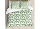 Abakuhaus Set Copripiumino Per Letti Singoli, Motivo Broccoli Tratteggiato, Antiacaro, Adatto A Chi Soffre Di Allergie, Con Federa, 155 Cm X 220 Cm - 80 X 80 Cm, Verde Felce Verde Chiaro
