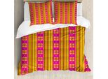 Abakuhaus Set Copripiumino Etnico Per Letti Singoli, Decorazioni Tradizionali, Antiacaro, Adatto A Chi Soffre Di Allergie, Con Federa, 155 Cm X 220 Cm - 80 X 80 Cm, Rosa Shocking Giallo
