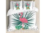 Abakuhaus Set Copripiumino Esotico Per Letti Singoli, Ananas Fenicottero Botanico, Antiacaro, Adatto A Chi Soffre Di Allergie, Con Federa, 155 Cm X 220 Cm - 80 X 80 Cm, Multicolore