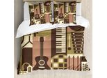 Abakuhaus Set Copripiumino Per Letti Singoli, Vintage Instruments Doodle, Antiacaro E Anallergico, Con Federa, 200 Cm X 200 Cm - 80 X 80 Cm, Color Tortora Cachi