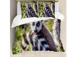 Abakuhaus Set Copripiumino Lemur Per Letti Singoli, Motivo Divertente Con Anelli, Antiacaro, Adatto A Chi Soffre Di Allergie, Con Federa, 200 Cm X 200 Cm - 80 X 80 Cm, Multicolore