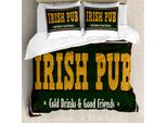Abakuhaus Set Copripiumino Per Letto Singolo Irish Pub, Motivo Vintage Grunge Bar, Antiacaro E Anallergico, Con Federa, 200 Cm X 200 Cm - 80 X 80 Cm, Verde Scuro E Giallo Scuro