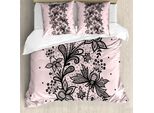 Abakuhaus Set Copripiumino Orient Per Letti Singoli, Motivo Botanico In Pizzo, Antiacaro, Adatto A Chi Soffre Di Allergie, Con Federa, 155 Cm X 220 Cm - 80 X 80 Cm, Nero Blush