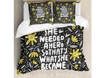 Abakuhaus Set Copripiumino Per Letto Singolo, Scritta Feminism Flora, Antiacaro, Adatto A Chi Soffre Di Allergie, Con Federa, 200 Cm X 200 Cm - 80 X 80 Cm, Grigio Giallo