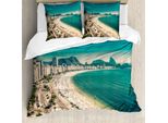 Abakuhaus Set Copripiumino Vintage Per Letti Singoli, Copacabana Beach Art, Antiacaro, Adatto A Chi Soffre Di Allergie, Con Federa, 200 Cm X 200 Cm - 80 X 80 Cm, Multicolore