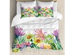 Abakuhaus Set Copripiumino Per Letto Singolo, Fiori E Piante Grasse, Antiacaro, Adatto A Chi Soffre Di Allergie, Con Federa, 200 Cm X 200 Cm - 80 X 80 Cm, Multicolore
