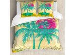 Abakuhaus Set Copripiumino Vintage Per Letti Singoli, Tonalità Vivaci Estive, Antiacaro, Adatto A Chi Soffre Di Allergie, Con Federa, 155 Cm X 220 Cm - 80 X 80 Cm, Rosa Pastello Giallo