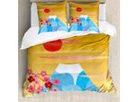 Abakuhaus Set Copripiumino Per Letti Singoli, High Cliff Silhouette, Antiacaro, Adatto A Chi Soffre Di Allergie, Con Federa, 155 Cm X 220 Cm - 80 X 80 Cm, Terra, Giallo, Rosa Scuro