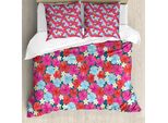 Abakuhaus Set Copripiumino Hawaii Per Letti Singoli, Tonalità Chiare Hibiscus Flowers, Antiacaro, Adatto A Chi Soffre Di Allergie, Con Federa, 155 Cm X 220 Cm - 80 X 80 Cm, Multicolore