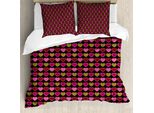 Abakuhaus Set Copripiumino Per Letto Singolo Per San Valentino, Pois E Cuori, Antiacaro, Adatto A Chi Soffre Di Allergie, Con Federa, 155 Cm X 220 Cm - 80 X 80 Cm, Rosa Rubino