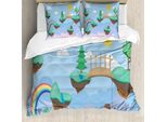 Abakuhaus Set Copripiumino Per Letti Singoli, Piattaforma Di Gioco Flying Islands, Antiacaro, Adatto A Chi Soffre Di Allergie, Con Federa, 200 Cm X 200 Cm - 80 X 80 Cm, Blu Azzurro Pallido Seafoam