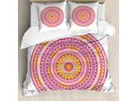 Set Copripiumino Abakuhaus Mandala Per Letti Singoli, Motivo Bohemian Medaillon, Antiacaro, Adatto A Chi Soffre Di Allergie, Con Federa, 155 Cm X 220 Cm - 80 X 80 Cm, Magenta Giallo