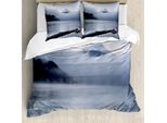 Abakuhaus Set Copripiumino Per Letto Singolo, Berggipfel Kawaguchi, Antiacaro, Adatto A Chi Soffre Di Allergie, Con Federa, 155 Cm X 220 Cm - 80 X 80 Cm, Blu Grigio