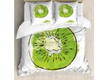 Abakuhaus Set Copripiumino Kiwi Per Letti Singoli, Motivo A Metà Frutto, Antiacaro, Adatto A Chi Soffre Di Allergie, Con Federa, 200 Cm X 200 Cm - 80 X 80 Cm, Verde Lime Giallo