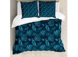 Abakuhaus Set Copripiumino Per Letto Singolo Jakobsmuschel, Motivo Sottomarino Sea Shells, Antiacaro, Adatto A Chi Soffre Di Allergie, Con Federa, 155 Cm X 220 Cm - 80 X 80 Cm, Blu Petrolio