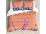 Abakuhaus Set Copripiumino Per Letti Singoli, Arte Floreale Esotica Monstera, Antiacaro, Adatto A Chi Soffre Di Allergie, Con Federa, 155 Cm X 220 Cm - 80 X 80 Cm, Salmone Multicolore