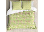 Abakuhaus Set Copripiumino Per Letto Singolo Con Gallina E Pulcini, Gallina E Gallo, Antiacaro, Adatto A Chi Soffre Di Allergie, Con Federa, 155 Cm X 220 Cm - 80 X 80 Cm, Verde, Rosa,