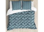 Abakuhaus Set Copripiumino Per Letti Singoli, Motivo Floreale Top View Hydrangea, Antiacaro E Anallergico, Con Federa, 155 Cm X 220 Cm - 80 X 80 Cm, Blu Notte Blu Cadetto