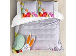 Abakuhaus Set Copripiumino Coniglietto Pasquale Per Letti Singoli, Uova Colorate Con Orecchie, Antiacaro, Adatto A Chi Soffre Di Allergie, Con Federa, 155 Cm X 220 Cm - 80 X 80 Cm, Multicolore