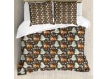 Abakuhaus Set Copripiumino Per Letto Singolo, Doodle Bulldog E Cuori, Antiacaro, Adatto A Chi Soffre Di Allergie, Con Federa, 155 Cm X 220 Cm - 80 X 80 Cm, Cocoa Multicolor