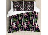 Abakuhaus Set Copripiumino Hawaii Per Letti Singoli, Foglie Di Palma E Fiori, Antiacaro, Adatto A Chi Soffre Di Allergie, Con Federa, 155 Cm X 220 Cm - 80 X 80 Cm, Verde Oliva Rosa Pallido