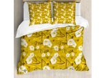 Abakuhaus Set Copripiumino Hawaii Per Letti Singoli, Fiori Primaverili, Antiacaro, Adatto A Chi Soffre Di Allergie, Con Federa, 155 Cm X 220 Cm - 80 X 80 Cm, Terra Giallo Umbra