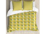Abakuhaus Talavera Set Copripiumino Per Letti Singoli, Folkloric Squares Elaborati, Antiacaro, Adatto A Chi Soffre Di Allergie, Con Federa, 155 Cm X 220 Cm - 80 X 80 Cm, Giallo Scuro Multicolore