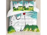 Abakuhaus Set Copripiumino Per Letto Singolo Con Gallina E Pulcini, Animal Cartoon, Antiacaro, Adatto A Chi Soffre Di Allergie, Con Federa, 155 Cm X 220 Cm - 80 X 80 Cm, Multicolore