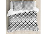 Abakuhaus Set Copripiumino Per Letto Singolo, Motivo Antico Monocromatico, Antiacaro E Anallergico Con Federa, 200 Cm X 200 Cm - 80 X 80 Cm, Grigio Antracite E Bianco