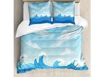 Abakuhaus Set Copripiumino Per Letti Singoli, Tonalità Blu, Illustrazione Oceano, Antiacaro, Adatto A Chi Soffre Di Allergie, Con Federa, 155 Cm X 220 Cm - 80 X 80 Cm, Blu Cielo Scuro, Azzurro