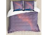 Abakuhaus Set Copripiumino Per Letto Singolo, Sonnenaufgang Beams Volcanic, Antiacaro, Adatto A Chi Soffre Di Allergie, Con Federa, 200 Cm X 200 Cm - 80 X 80 Cm, Malva Corallo Azzurro Cielo