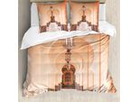 Abakuhaus Set Copripiumino Marocchino Per Letti Singoli, Foto Eastern Architecture, Antiacaro, Adatto A Chi Soffre Di Allergie, Con Federa, 155 Cm X 220 Cm - 80 X 80 Cm, Pesca Pallido Malva Tortora