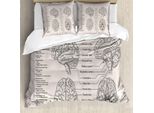 Abakuhaus Set Copripiumino Anatomico Per Letti Singoli, Diagramma Del Cervello Umano, Antiacaro, Adatto A Chi Soffre Di Allergie, Con Federa, 200 Cm X 200 Cm - 80 X 80 Cm, Pale Eggshell Pale Tan