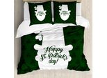 Abakuhaus Irish Pub Set Copripiumino Per Letti Singoli, Cappello Da Folletto E Trifoglio, Antiacaro, Adatto A Chi Soffre Di Allergie, Con Federa, 155 Cm X 220 Cm - 80 X 80 Cm, Verde Smeraldo Scuro Bianco