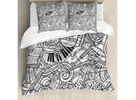 Abakuhaus Set Copripiumino Per Letto Singolo, Chaotische Doodle Musical, Antiacaro, Adatto A Chi Soffre Di Allergie, Con Federa, 200 Cm X 200 Cm - 80 X 80 Cm, Grigio Antracite E Bianco