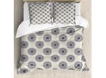 Abakuhaus Set Copripiumino Orientale Per Letti Singoli, Medaglione Fogliato, Antiacaro, Adatto A Chi Soffre Di Allergie, Con Federa, 155 Cm X 220 Cm - 80 X 80 Cm, Grigio, Giallo, Viola Blu