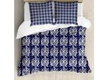 Abakuhaus Set Copripiumino Per Letti Singoli, Motivo Botanico Classico, Antiacaro, Adatto A Chi Soffre Di Allergie, Con Federa, 155 Cm X 220 Cm - 80 X 80 Cm, Blu Notte E Guscio D'uovo