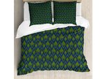 Abakuhaus Set Copripiumino Per Letti Singoli, Zigzags Vibrant Arte Astratta, Antiacaro Adatto A Chi Soffre Di Allergie Con Federa, 200 Cm X 200 Cm - 80 X 80 Cm, Indaco Verde Mela