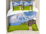 Abakuhaus Set Copripiumino Per Letto Singolo, Tea Fields Of Japan Prato, Antiacaro, Adatto A Chi Soffre Di Allergie, Con Federa, 155 Cm X 220 Cm - 80 X 80 Cm, Sky Blue Lime Green