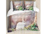 Abakuhaus Set Copripiumino Coniglietto Pasquale Per Letti Singoli, Coniglietti Primaverili Nel Bosco, Antiacaro, Adatto A Chi Soffre Di Allergie, Con Federa, 200 Cm X 200 Cm - 80 X 80 Cm, Multicolore