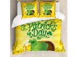 Abakuhaus Set Copripiumino Per Letto Singolo Irish Pub, Birra-Trifoglio-Folletto, Antiacaro, Adatto A Chi Soffre Di Allergie, Con Federa, 200 Cm X 200 Cm - 80 X 80 Cm, Terra Giallo Verde