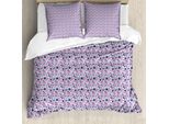 Abakuhaus Set Copripiumino Per Letti Singoli, Fiori Scarabocchiati, Antiacaro, Adatto A Chi Soffre Di Allergie, Con Federa, 155 Cm X 220 Cm - 80 X 80 Cm, Viola Ardesia-Blu