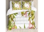 Abakuhaus Set Copripiumino Per Letti Singoli, Fiori Esotici Feijoa, Antiacaro, Adatto A Chi Soffre Di Allergie, Con Federa, 155 Cm X 220 Cm - 80 X 80 Cm, Verde Corallo