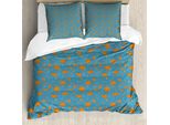 Abakuhaus Set Copripiumino Arancione E Blu Per Letti Singoli, Fiori A Peduncolo Sottile, Antiacaro, Adatto A Chi Soffre Di Allergie, Con Federa, 200 Cm X 200 Cm - 80 X 80 Cm, Turchese E Arancione Scuro
