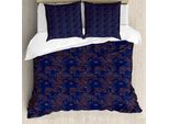 Abakuhaus Set Copripiumino Nautico Per Letti Singoli, Motivo A Fiori E Conchiglie, Antiacaro E Anallergico, Con Federa, 200 Cm X 200 Cm - 80 X 80 Cm, Color Cannella Chiaro Indaco