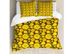 Abakuhaus Set Copripiumino Per Letto Singolo, Cartoon Flowers, Antiacaro, Adatto A Chi Soffre Di Allergie, Con Federa, 155 Cm X 220 Cm - 80 X 80 Cm, Giallo Marrone