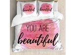 Abakuhaus Set Copripiumino Per Letto Singolo, Stain, Antiacaro, Adatto A Chi Soffre Di Allergie, Con Federa, 200 Cm X 200 Cm - 80 X 80 Cm, Nero-Rosa Confetto