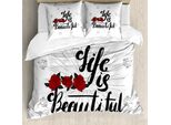 Abakuhaus Set Copripiumino Per Letto Singolo, Motivo Life Is Roses, Antiacaro, Adatto A Chi Soffre Di Allergie, Con Federa, 200 Cm X 200 Cm - 80 X 80 Cm, Indaco Rubino