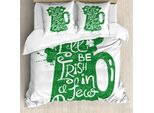 Abakuhaus Set Copripiumino Per Letto Singolo Irish Pub, Divertenti Scritte Su Boccale Di Birra, Antiacaro E Anallergico, Con Federa, 155 Cm X 220 Cm - 80 X 80 Cm, Verde E Bianco